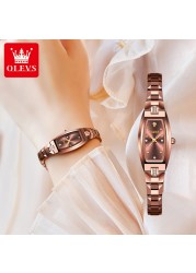 OLEVS Luxury Brand Red Tungsten Steel Wrist Watches Women Fashion Waterproof Quartz Wristwatch Casual Lady Female Wristwatch