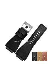 3mm thick genuine leather watch strap, black, yellow, red and brown, silver pin buckle, 34mm*24mm