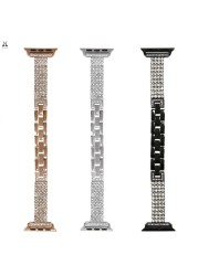 Lebanda Zinc Alloy Band for Apple Watch Series 7 6 SE5 4 3 Shiny Electroplating Zircon Diamond Bracelet Strap for iWatch 41 45mm