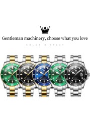 OLEVS Brand 007 Business Men's Watches Automatic Green Watch Men Stainless Steel Waterproof Luxury Mechanical Sports Wristwatch