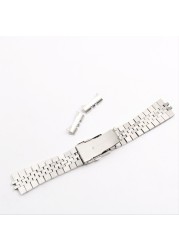 CARLYWET - 22mm Silver Jubilee Watch Band, Hollow Curved Tip, Solid Stainless Steel Screw Links, Silver for Seiko SKX 007