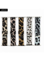 URVOI Leather Strap for Apple Watch Series 7 6 SE 5 4 3 2 1 Printing Strap for iWatch PU Leather Leopard Modern Style 41 45mm