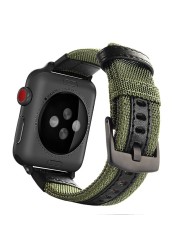 URVOI Strap for Apple Watch Series 7 6 SE 5 4 3 2 Durable Band for iwatch Outdoor Canvas Feel with Genuine Leather Modern Design