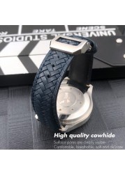 20 21mm 22mm High Quality Cow Leather Woven Watchband Fit For IWC Portugal Pilot Watches Curved End Genuine Leather Watch Strap