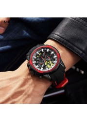 MEGIR Quartz Watches Men Silicone Strap Chronograph Analog Wristwatch Luminous Hands Auto Date Waterproof Military Sport Watch