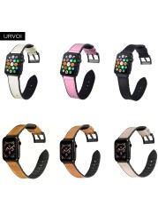 URVOI Strap for Apple Watch Series 7 6 SE 5 4 3 2 1 Leather Strap Silicone Back for iwatch Strap Breathable 41 45mm Buckle Black