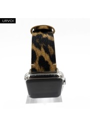 URVOI band for apple watch series 7 6 5 4 3 2 1 SE PU leather with leopard print strap for iWatch microfiber modern design