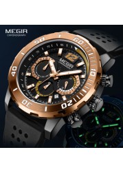 MEGIR Silicone Strap Milliari Sport Watches Men Waterproof Luminous Chronograph Quartz Watch Man Brown Reloj Relogio Watches