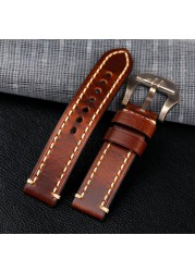 Hand Oiled Waxed Leather Leather Watchband Bronze Submarine 22 24 26MM Top Layer Leather Bronze Watch Bracelet Vintage Style