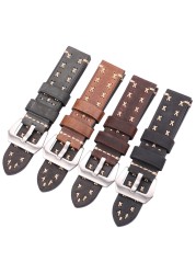 Handmade Watches 22 24mm Antique Leather Italian Watch Band Strap Women Men Brown Black Green Coffee Watch Accessories