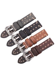 Handmade Watchbands With Retro Stainless Steel Buckle 22mm 24mm Men Women Genuine Leather Watch Band Strap Strap Watch Accessorie