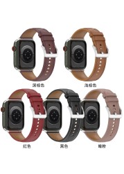 Business Real Leather Loop Bracelet Strap Band for Apple Watch SE 7654 42mm 38mm 44mm 40mm Strap on Smart iWatch 7 Watchband 45mm