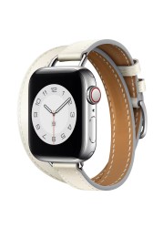 Leather Strap for Apple Watch 6 5 4 SE Band 44mm 40mm Double Ring Replacement Bracelet Strap for iwatch Series 3 2 1 42mm 38mm