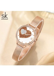 Fashion Casual Stainless Steel Women Quartz Watch Crystals Lady Holiday Gifts Beautiful Heart Rhinestone Dial Relojes Para Mujer