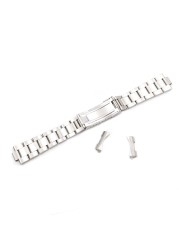 CARLYWET 20mm Steel Watch Band Hollow Curved End Glide Clasp Silver Brushed Bracelet for Rolex Vintage Submarines Oyster