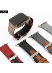 URVOI strap for apple watch 7 6 SE 5 4 3 2 1 band for iwatch canvas band 41 45mm outboard style leather back watch accessoiries