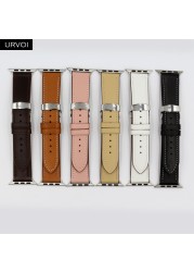 URVOI Deploy Buckle Band for Apple Watch 7 6 SE 5 4 3 Leather Strap for iwatch 41mm 45mm Single Round Design Butterfly Buckle