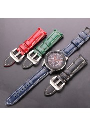 Cowhide Watchband Crocodile Pattern Women Men 20mm 22mm 24mm 5 Colors Watch Strap With Silver Black Steel Buckle Wrist Strap