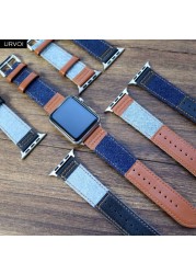 URVOI Jeans Strap for Apple Watch 7 6 SE 5 4 Leather Strap Jean Canvas Durable iwatch Wrist Strap Compatible Adapters