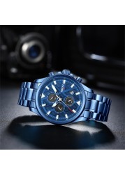 NIBOSI Mens Watches Top Brand Sports Waterproof Stainless Steel Blue Quartz Watch Men Military Wristwatch Relogio Masculino