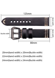 Handmade Watch Band Genuine Leather Watchband 20mm 22mm 24mm Brown Blue Yellow Women Men Cowhide Leather Strap Bracelet Accessories