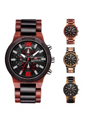 KUNHUANG Top Luxury Wooden Watches Men Sport Chrono Quartz Watches Men Date Luminous Wooden Watch Man Relogio Masculino