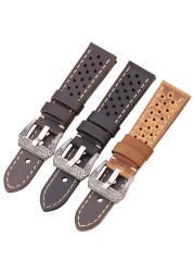 Cowhide Leather Band Watch Bracelet 20mm 22mm 24mm For Huawei Samsung Galaxy Watch 4 3 Strap Brown Black Green Coffee Watches