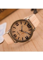 Hot Simulation Wooden Men's Quartz Watches Popular Casual Wooden Color Leather Strap Clock Creative Personality Male Wristwatch