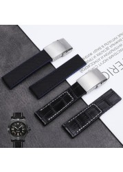 Nylon Watch Band Genuine Leather Watchband for Breitling Strap for Bentley World Avenger/Bentley 22mm 24mm Folding Buckle