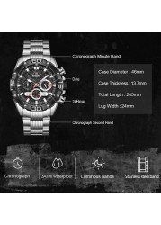 NAVIFORCE Men's Fashion Multifunction Watches Stainless Steel Sports Waterproof Wristwatch Casual Quartz Watch Relogio Masculino