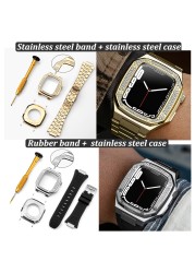 Modified Kit Metal Bezel for Apple Watch Case and Band 7 6 5 4 3 41mm 44mm 45mm Strap Frame Strap for iWatch Women Luxury