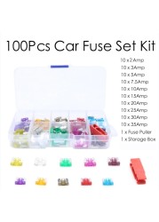 100pcs/set Car Truck Micro Miniature Blade Fuse 3A 5A 7.5A 10A 15A 20A 25A 30A Amp With Plastic Box Assortment Send Clip