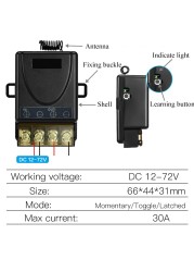 DIY Wireless 433MHz Universal Remote Control Switch DC 12V 24V 48V 60V 72V 30a High Power Relay Receiver Modulifor Car WaterPump