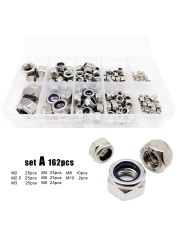 162/357pcs M2 TO M12 DIN985 304 Stainless Steel Hex Knob Nylon Insert Lock Nut Assorted Hex Self-locking Nylock Lock Set