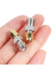 One or 2pcs F Type Female Jack to SMA Male Plug Straight RF Coaxial Adapter F Connector to SMA Adapter Gold Tone