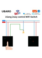 UBARO EU Standard Wifi Smart Drawer Touch Switch Luxury Glass Switch Panel Button App Control Voice Alexa Google Home 1 Gang 2 Way