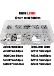 500pcs M3 M4 M5 M6 M7 M8 DIN988 304 Stainless Steel Ultra-thin Flat Washer Adjust Shim Plain Gasket Assortment Set Box