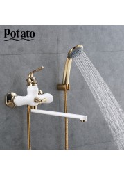 Potato Bathroom Faucet Chrome Outlet Pipe Hot and Cold Water Bath Mixer With ABS Shower Head p22219-