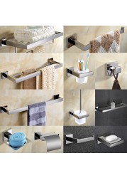 Chrome Polished Double Towel Bars Bathroom Towel Hanger Stainless Steel Bathroom Accessories Soap Dish Toilet Brush Holder