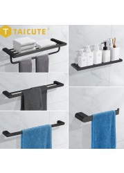 TAICUTE Black Bathroom Accessories Hardware Sets Premium Steel Towel Rack Bar Hook Paper Roll Holder Toilet Brush