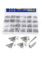 880pcs Hexagon Head Hex Socket Cap Screw Set M2 M3 M4 M5 304 Stainless Steel Flat Button Head Cap & Nuts & Washer Assorted Set