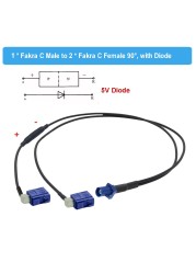 Fakra C-Splitter Cable Male to Dual Right Angle Y Type Diode RG174 Pigtail Car GPS Antenna Extension Cable