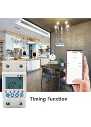 2P 63A Tuya APP WiFi Smart Circuit Earth Leakage Over Under Voltage Protection Device Relay Device Switching Contactor Power KWh Meter