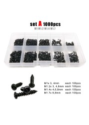 Round Head Wood Screws Set 700 or 2010pcs M1 M1.2 M1.4 M1.7 M2 M3 M4 Black Steel Small Cross