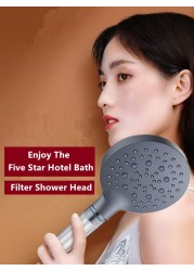 Shower Head Rainfall Bath Water Saving Filter Large Panel 3 Adjustable Gears Black Faucet Nozzles Bathroom Shower Accessories