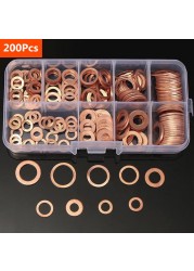 200pcs Copper Washer Gasket Nut and Bolt Flat Ring Set Assortment with Box // M8/M10/M12/M14 for Swamp Sockets