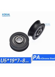 [U0519-7] 10pcs High Quality Low Noise Non Standard Ball Bearing Black Guide Rail Sliding Wheel Roller 5*19*7mm