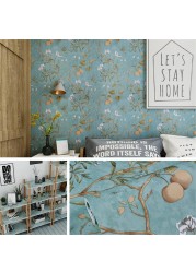 Self-adhesive Wallpaper Living Room Background Wall Stickers Furniture Decor DIY Pastoral Style Floral Pattern Home Decor