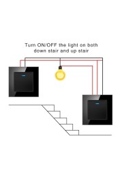 DXDXTT Push Button Light Switch 2 Way Stair Wall Switches 220V LED Tempered Glass Panel EU Standard 1/2/3 Gang Home Improvement