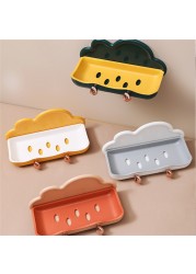 Wall Mounted Soap Holder With 2pcs Hook Creative PP Clouds Shape Soap Basket Multifunctional Bathroom Storage Rack Soap Dishes